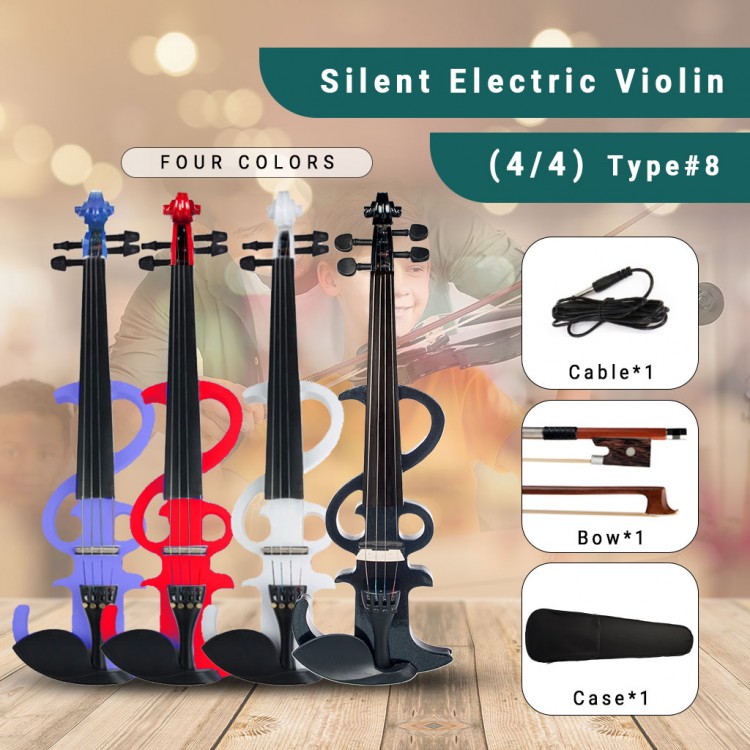 Electric Violin Right Handed 4/4 Size Electric Silent Violin Fiddle Accessories W/4/4 Violin Bow &amp; Fiddle Bridge &amp; Violin Case