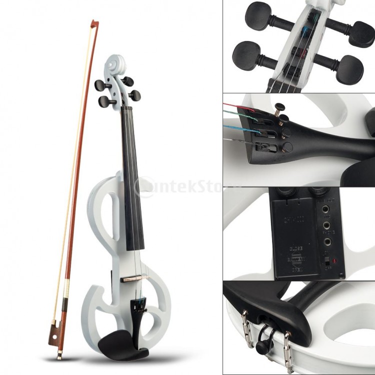 23inch Full 4/4Size Electric Violin Set with w/Bow Solid Hard Case Maple Headphones Wood Instrument Body for Beginners Performer