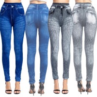 Sexy Faux Jeans Leggings Women Stretch Printed Short Leggins Calf-Length Pants Summer Breeches High Waist Jeggings