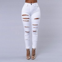 Hot sale ripped jeans for women sexy skinny denim jean fashion Mid waist street casual pencil pant female spring  clothing