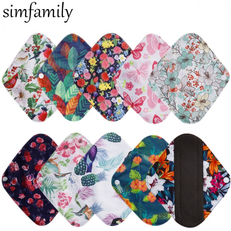 [simfamily] 10Pcs Reusable Pads Bamboo Charcoal Pads Sanitary Pads Washable Panty Liner Mama Maternity trual Cotton Pads
