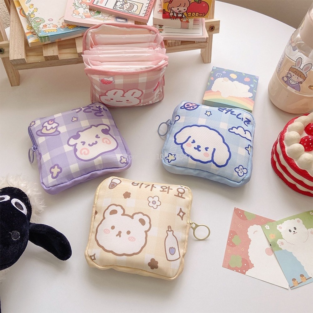 Cute Bear Large Capacity Sanitary Napkin Storage Bags Girls Cartoon Physiological Period Tampon Organiser Bag Mini Bag