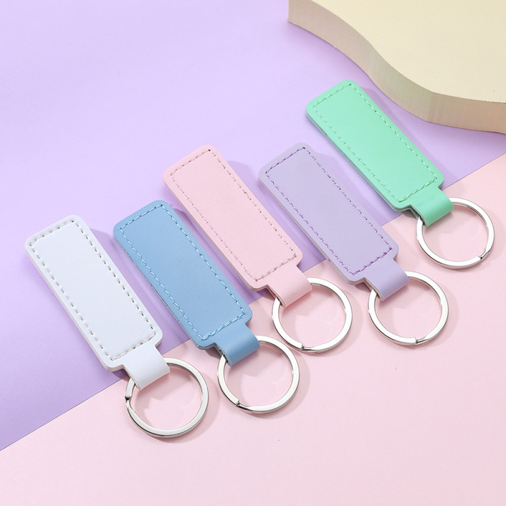 10 Colors Bright PU Leather Keychain Double-sided Car Thread Small Gift Metal Pendant PU Key Chain Simple KeyChains Keyholde