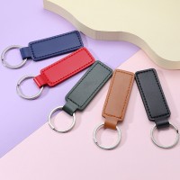10 Colors Bright PU Leather Keychain Double-sided Car Thread Small Gift Metal Pendant PU Key Chain Simple KeyChains Keyholde