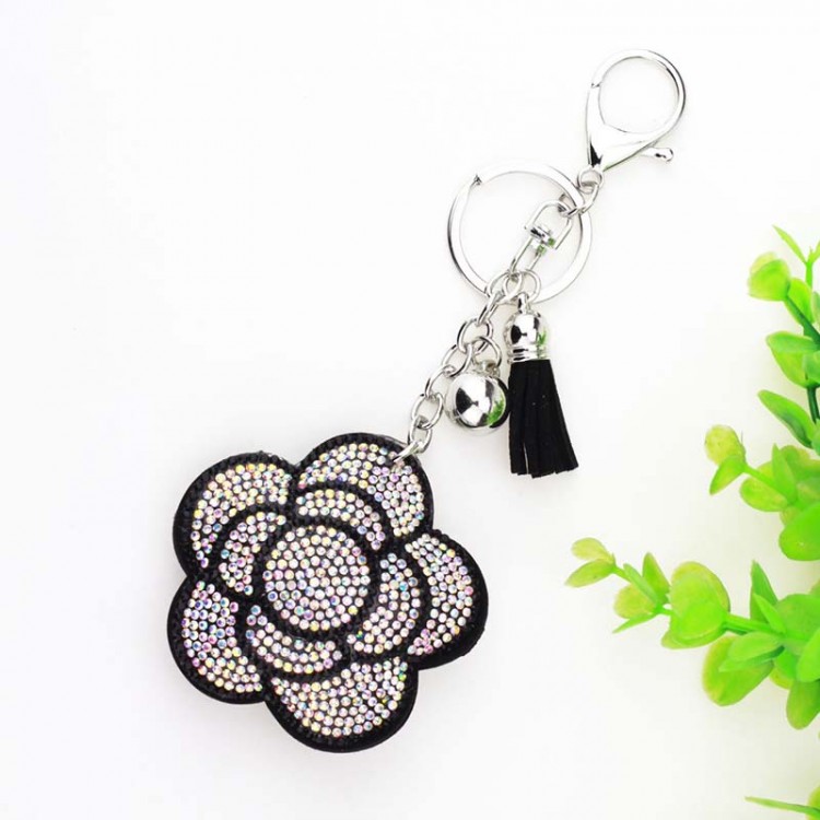 Plum Flower Keychain Glittering Full Rhinestone Leather Key Ring Keyholder For Women Girl Car Bag Accessories Fashion Key Chain