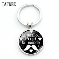 TAFREE Vintage Almighty Super Papa Car Keychains Silver Colour Glass Handmade Men Jewelry Key Holders For Father&#39;s Day NT91