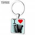 TAFREE Love Music Love Accordion Art Picture Square Keychain Glass Musical instrument Photo Key Ring Jewelry Key Holder AC39