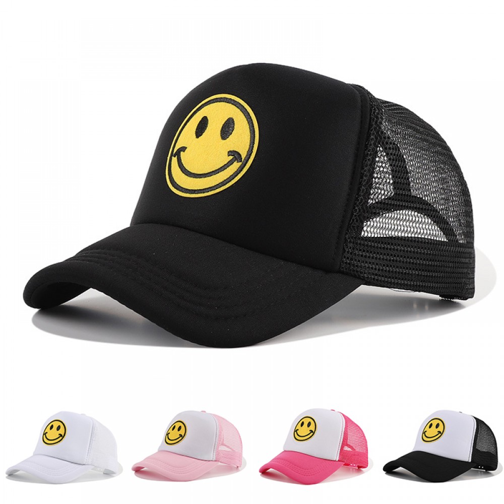 New Fashion Smile Face Embroidery Baseball Caps Summer Breathable Mesh Snapback Cap for Men Women Shaded Sun Trucker Hats