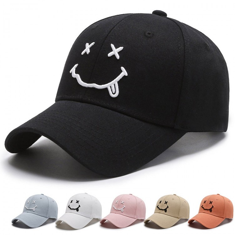 Unisex Smile Face Kpop Embroidery Baseball Caps Ins Black Cotton Adjustable Snapback Funny  Cap Spring Autumn Sun Dad Hat