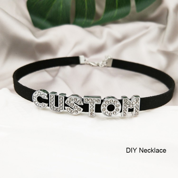 DIY Personalized Rhinestone Letter Custom Name Necklace Black Velvet Leather Choker Collar Neck Jewelry Friends Family Gifts