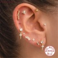 AIDE 1PC Thread Stud Earrings Women 925 Sterling Silver Snake Star Moon Flower Ball Zirocn Piercing Earrings Gold Labret Jewelry
