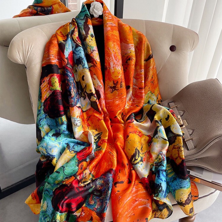 2021 Women Silk Winter Scarf Luxury Design Print Lady Beach Shawl Scarves Fashion Smooth Foulard Female Hijab