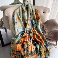 2021 Women Silk Winter Scarf Luxury Design Print Lady Beach Shawl Scarves Fashion Smooth Foulard Female Hijab