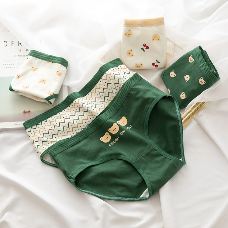 2021 Women&#39;s Cotton Underwear Japanese Cute Briefs Mid Waist Seamless Underpants Cute Cartoon Panties Female Cotton Lingerie