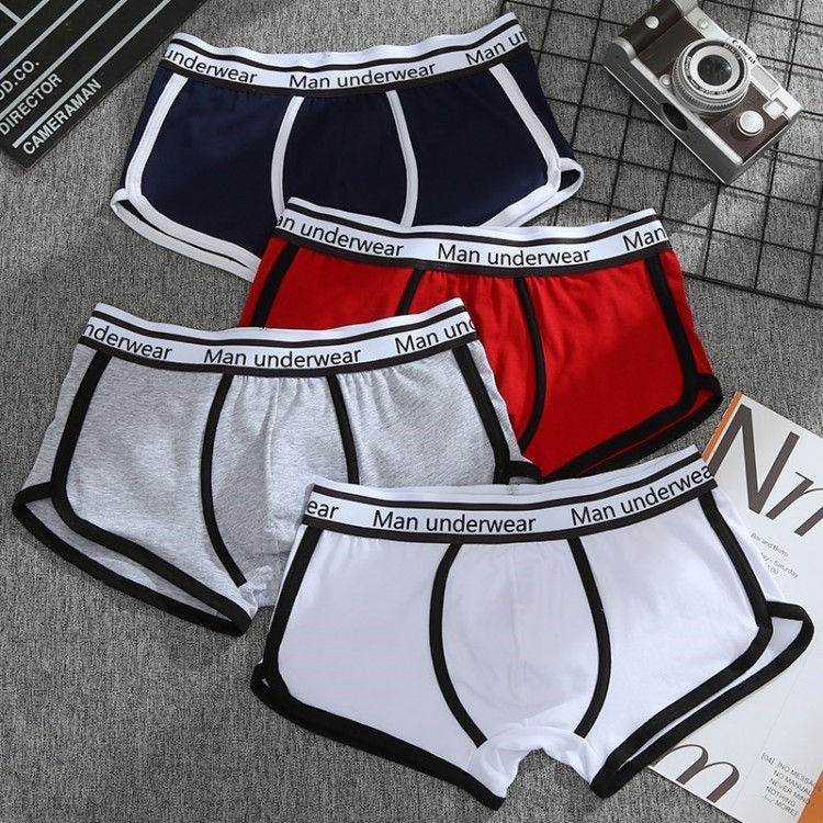 Fashion Men Boxers Sexy Solid Color Shorts Cotton  Panties Breathable Male Underpants Elastic Letter Belt Man Underwear