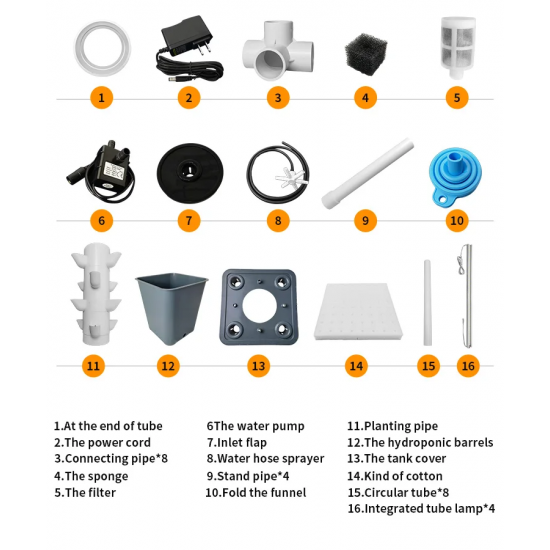 Hot Sell Vertical Hydroponic Grow Tower 15 Layer 45 Holes with Pumb and Movable Bottom Buckets