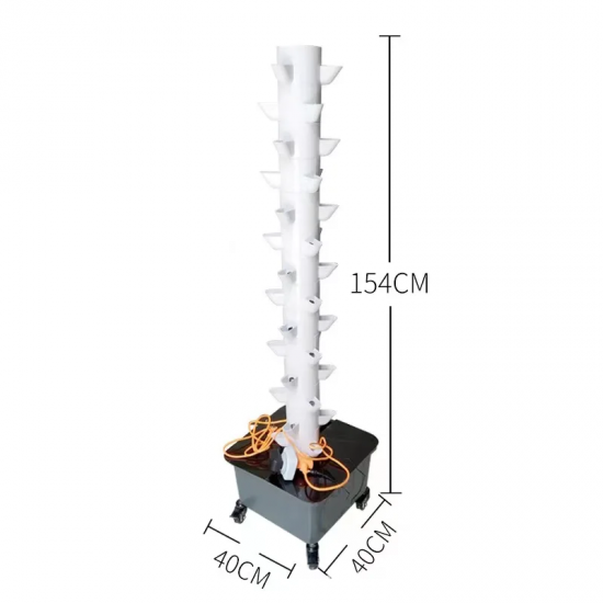 Hot Sell Vertical Hydroponic Grow Tower 15 Layer 45 Holes with Pumb and Movable Bottom Buckets