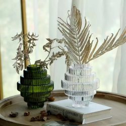 Creative Glass Vase Vertical Grain Tower Shaped Transparent Flower Vase Hydroponics Terrarium Home Decoration Accessories