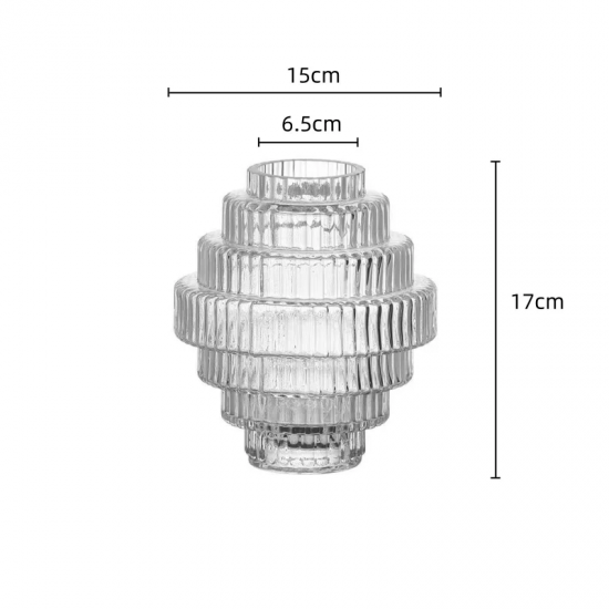 Creative Glass Vase Vertical Grain Tower Shaped Transparent Flower Vase Hydroponics Terrarium Home Decoration Accessories