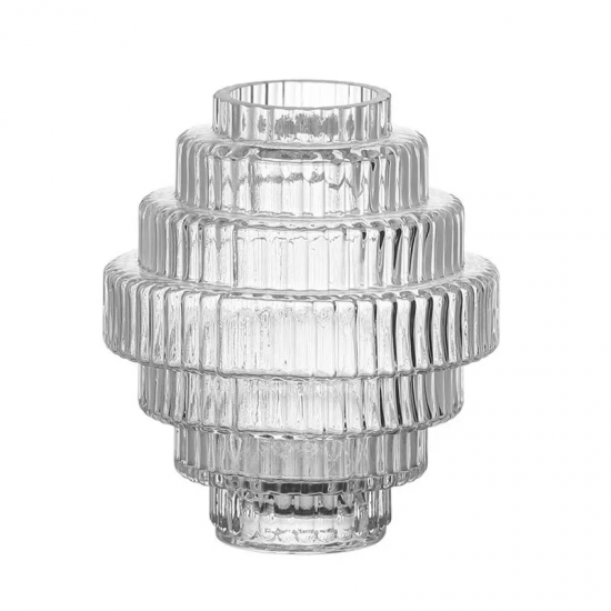 Creative Glass Vase Vertical Grain Tower Shaped Transparent Flower Vase Hydroponics Terrarium Home Decoration Accessories