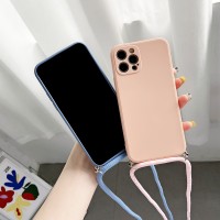 Crossbody Necklace Strap Lanyard Cord Liquid Silicone Phone Case For iphone 13 12 MiNi 11 Pro X XR XS Max 6s 7 8 Plus SE 2 Cover