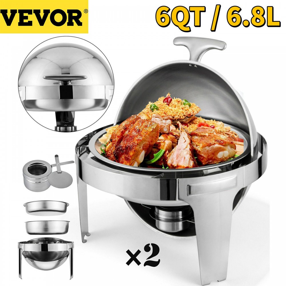 VEVOR 2PCS Stainless Steel Chafer 6 Quart / 6.8L Buffet Stove Food Warmer for Catering Banquets Self-Service Restaurant Parties