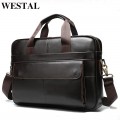 WESTAL men&#39;s briefcase bag men&#39;s genuine leather office bags for men leather laptop bag business handbag 1115