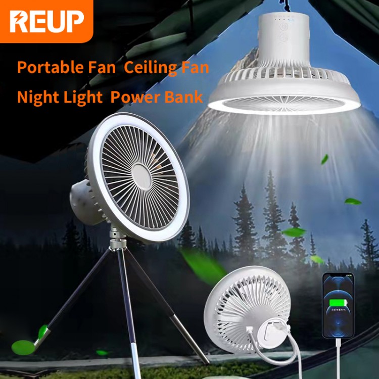 Multifunctional Mini Fan USB Rechargeable Portable Fan Outdoor Camping Ceiling Fan with Led Light 4000/10000mAh Desktop Fan