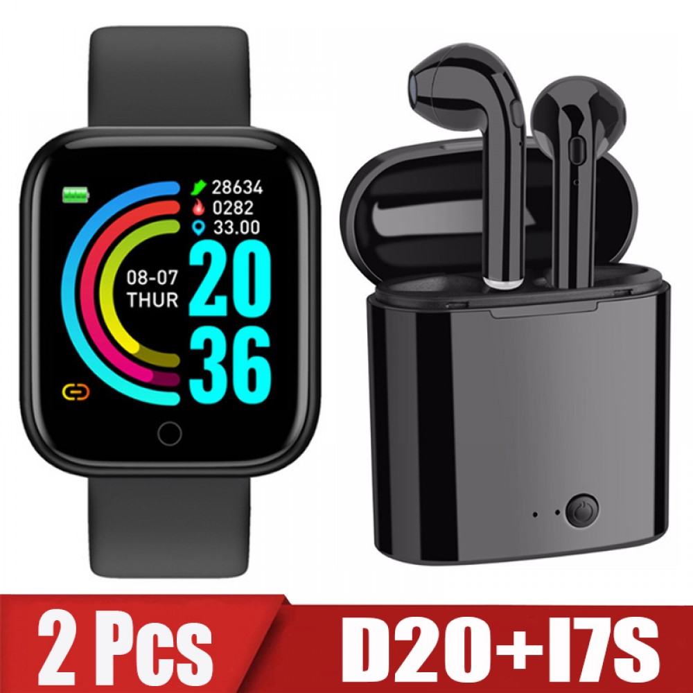 2Pcs D20 i7s Smart Watch Men Women Bluetooth Digital Watches Sport FitnessTracker Pedometer Y68 Smartwatch for Android Ios