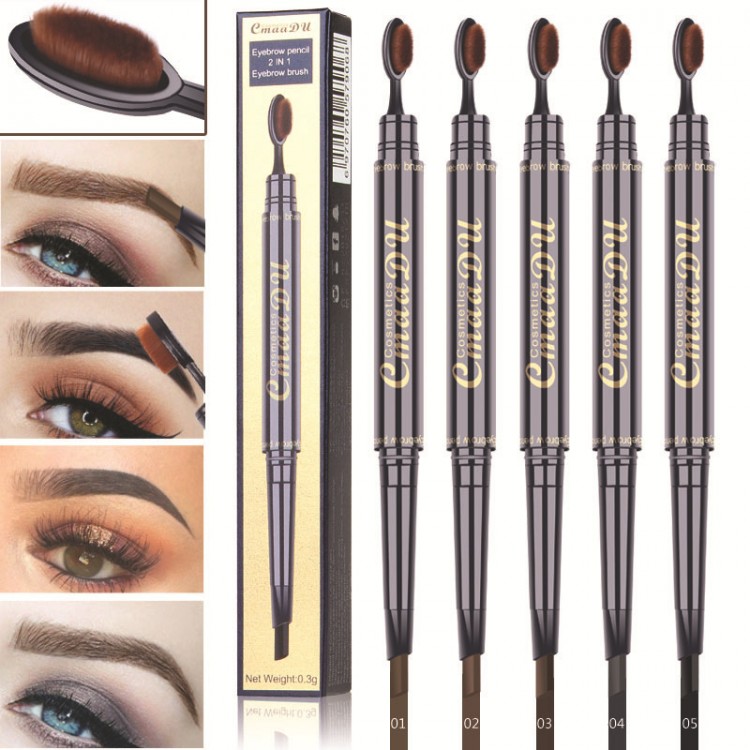 1pc 5 color Double ended Waterproof Eyebrow pencil and Eyebrow brush Natural Long Lasting Black Brown Eye brow Cosmetics TSLM1