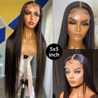 34 36 Inch 13x4 Straight HD Lace Front Wig Human Hair 4x4 5X5 Transparent Lace Closure Frontal Long Wigs Black Women