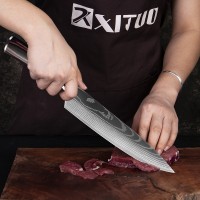 High quality 440C German Kitchen Knife Damascus Laser Pattern Utility Chef Knife EDC Cleaver Filleting Santoku Best Kitchen Tool