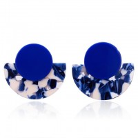 Korean Round Acrylic Resin Blue Earrings for Women Sky Sea Color Luxury Rhinestone Drop Earrings Geometric Wood Square Jewelry
