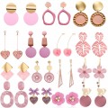 2021 New Korean Acrylic Pink Geometric Earrings for Women Cute Romantic Round Flower Heart Candy Color Fashion Jewelry Brincos
