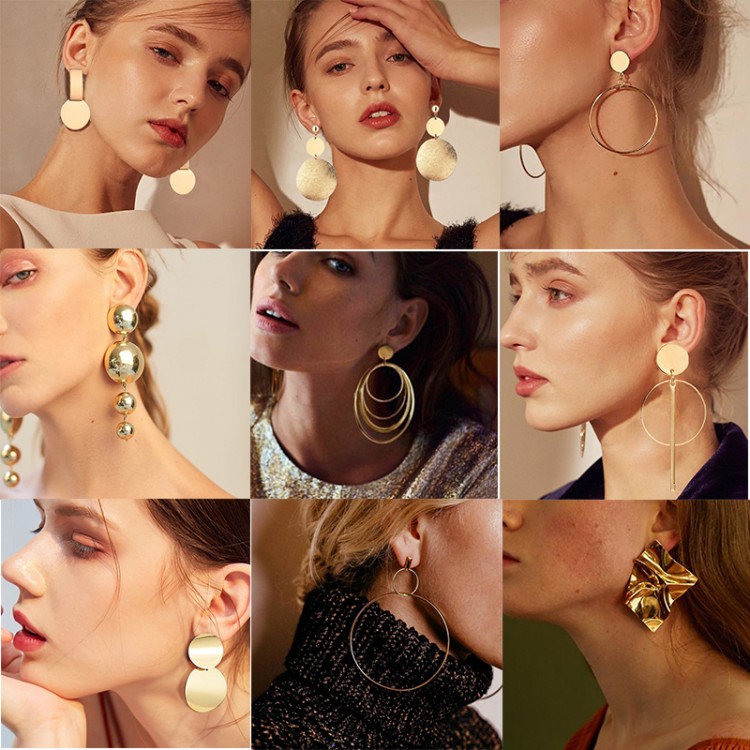 2019 Simple Golden Statement Earrings For Women Big Long Drop Earring Fashion Hanging Jewelry Chrismas Gifts  Pendientes Mujer