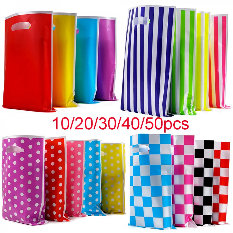 10-50pcs Printed Gift Bags Polka Dots Plastic Candy Bag Child Party Loot Bags Boy Girl Kids Birthday Party Favors Supplies Decor
