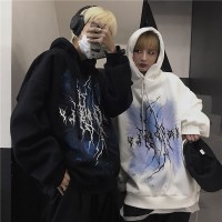 Gothic Oversized Hoodie Men Women Lightning Print Long Sleeve Hooded Sweatshirt  s Tops Harajuku Loose Streetwear