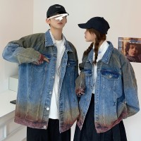 New Loose Denim Jacket Male Female Tie-dye Gradient Coat Streetwear Korean Casual Couple Jacket Autumn Jean Jackets 2021