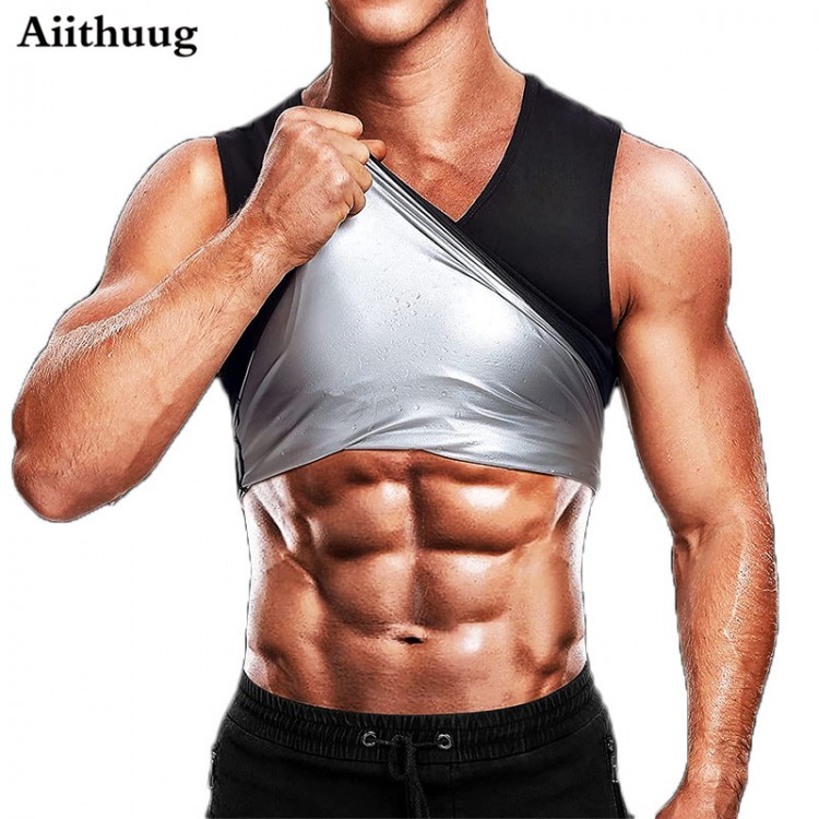 Aiithuug Sweat Sauna Vest Men Heat Trapping Polymer Vest Sauna Suit Workout Tank Top  Waist Trainer Shirt Body Shaper