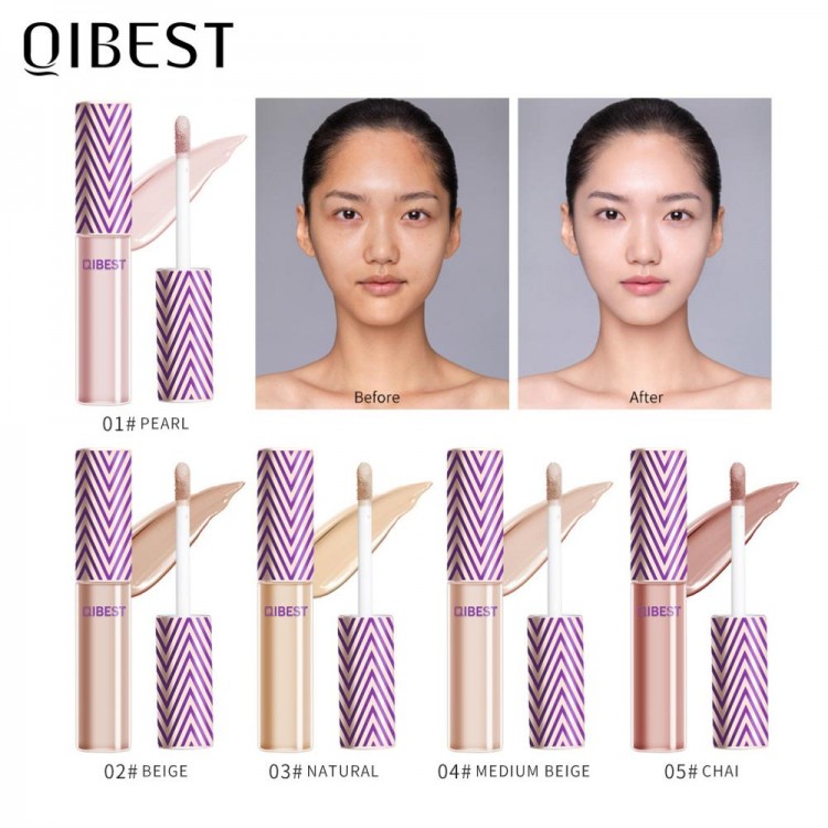QIBEST Liquid Concealer Foundation Makeup Full Coverage Contour Face Concealer Cream Primer Moisturizer Hide Blemish Cosmetics