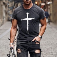 Advanced Basic Models Cross 3D Printing Short-sleeved Summer Versatile Trend Couples Hot Men&#39;s T-shirt Bottoming Tops Simple Cas