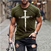 Advanced Basic Models Cross 3D Printing Short-sleeved Summer Versatile Trend Couples Hot Men&#39;s T-shirt Bottoming Tops Simple Cas