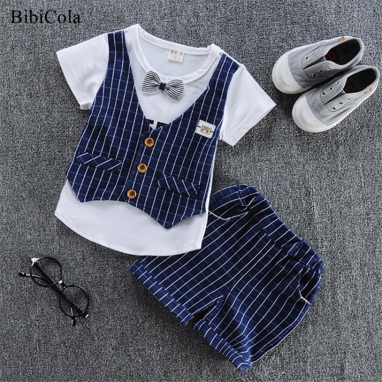 Bibicola Baby Boy Summer Clothes Set for Toddler Infant Turn-down Collar Short Sleeve Tshirt + Shorts Boy Suit 1 2 3 4  Years