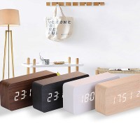 2022 USB/AAA  Clocks LED Wooden Alarm Clock Watch Table Voice Control Digital Wood Despertador Electronic Desktop Table Decor