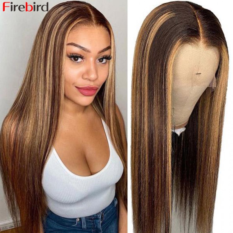 Highlight Wig Human Hair 5x5 6x6 13x4 Highlighted Hd Lace Frontal Wig Human Hair Ombre Blonde Highlight Straight Lace Front Wig
