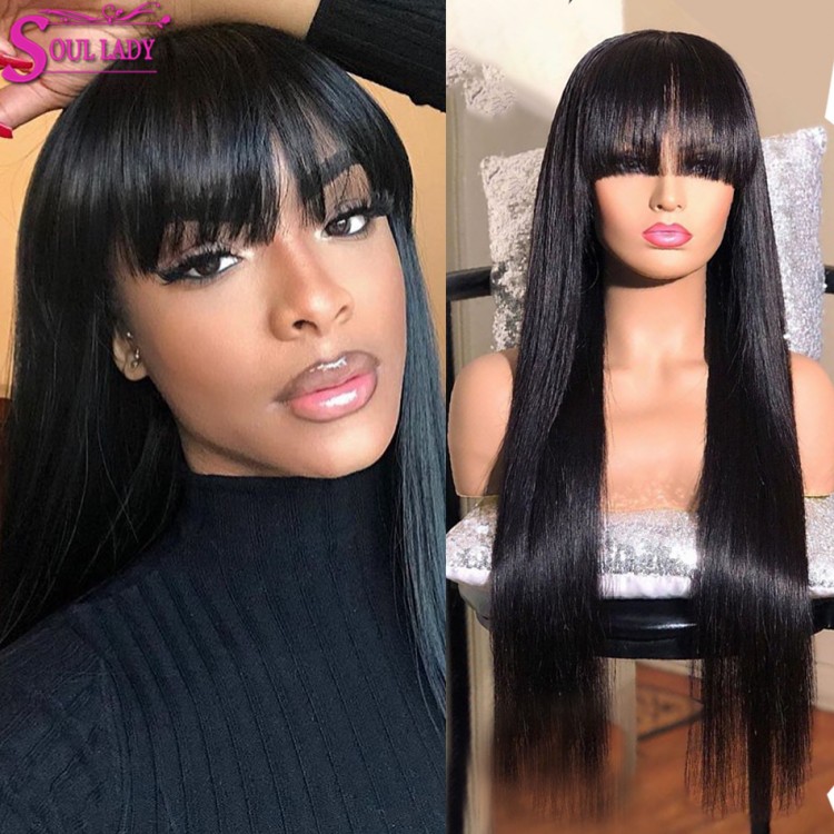 Straight Lace Front Wig With Bangs Friange Straight Human Hair Wigs With Bangs For Women Brazilian Bang Wig Human Hair Frontal