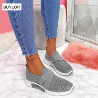 Fashion Women&#39;s Shoes Flat Soft Bottom Mesh Breathable Casual Sneakers Rhinestone Single Shoes Large Size Women Sports Shoes