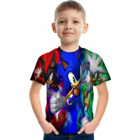2022 Summer Fashion Unisex Sonic T-shirt Children Boys Short Sleeves Tees Baby Kids Cartoon 3D Print Tops Girls Clothes 4-14Y