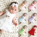 Newborn Baby Girl Dress Sleeveless Casual Maxi Bow Dress+Headband Set outfit Bowknot Ruffle Red Clothes Baby Summer Dress