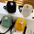 Women&#39;s Single Shoulder Bag Fashion Solid Color Casual Handbag Outdoor Daisy Canvas Handbag Zipper Cross-body Bag Messenger Bag